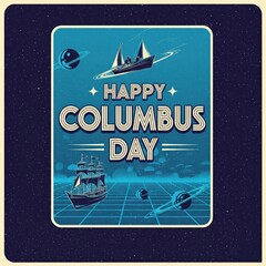 poster with sign for happy columbus day celebration on an illustration