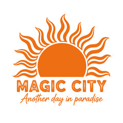 Summer vibes artwork. Palm tree with flower. Surf club design. Beach modern abstract art. Ocean abstract wave. Sunshine paradise graphic print design.