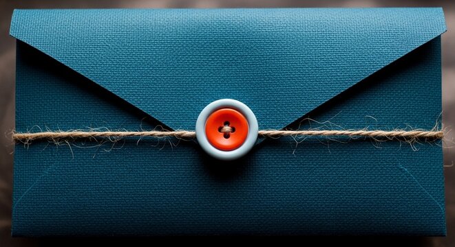 Blue paper envelope tied with rustic string