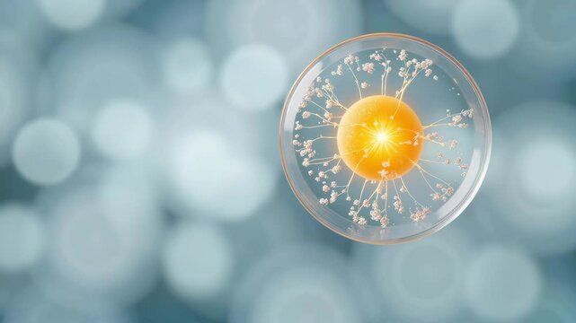 Glowing yellow cell nucleus in microscopic view, biological research and discovery