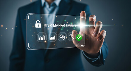 Businessperson Interacting with Risk Management Hologram