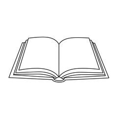 Simple line drawing of an open book, showcasing its pages and spine.