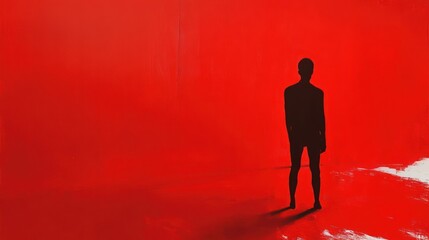 Obraz premium Silhouette figure facing a red wall