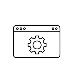 Simple black and white illustration of a computer window with a gear icon.