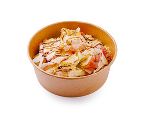 Delicious snack bowl with savory ingredients and spices at a local food market