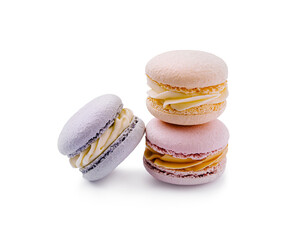 Colorful macarons stacked in a delicious formation with creamy filling