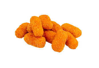 Crispy golden snacks stacked on a white surface ready for serving
