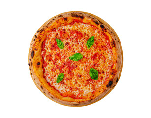 Classic margherita pizza with fresh basil on a wooden board