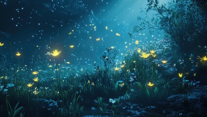 Fototapeta premium Enchanting night meadow scene