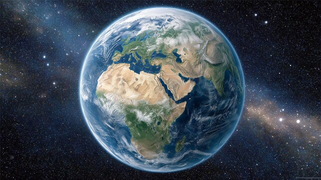 Planet Earth rotating in space with visible Africa, Europe and Middle East