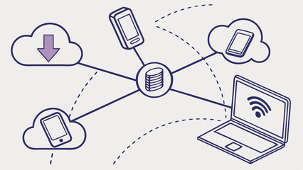 Network Diagram with Cloud Storage Laptop and Mobile Devices.