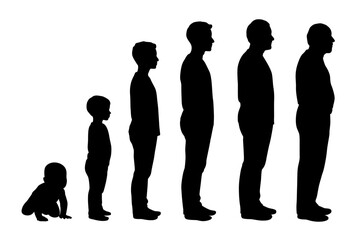 Human life cycles, a Man from Baby to Senior, Growth of a Man, Baby, Child, Teenager, Adult, Senior