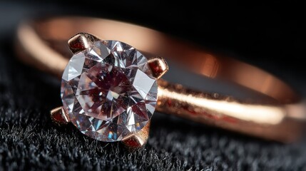 Close-up of rose gold ring with large diamond