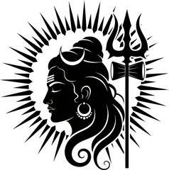 Majestic Silhouette of Lord Shiva Hindu Deity, Trishul, Damaru, Spiritual Art