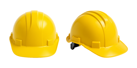 Yellow construction helmet isolated on transparent background. High-resolution safety gear for engineering, building industry, or workplace safety design projects, clipping path