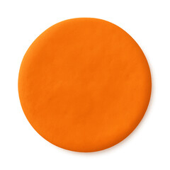 A vibrant orange circle of modeling clay, isolated on white.