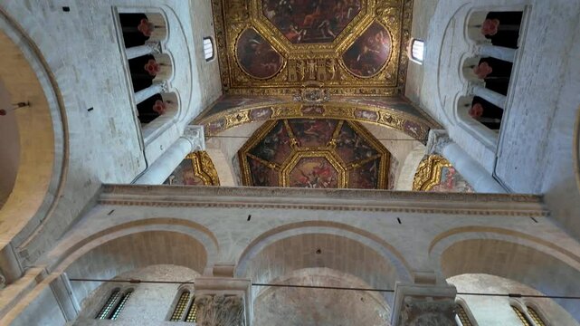 Basilica of San Nicola in Bari, view of the vault and the main altar with the sarcophagus of Queen Bona, Bari, Puglia, Italy