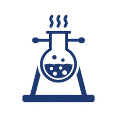 Blue Round Bottom Flask on Stand with Steam Scientific Experiment Chemistry Lab Icon