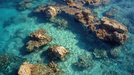 Obraz premium Clear, turquoise water; rocks on ocean floor
