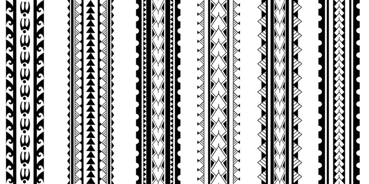Set of Maori Polynesian tattoo bracelets border. Tribal sleeve seamless pattern vector. Samoan bracelet tattoo design fore arm or foot.  Vertical pattern