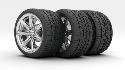 Three car tires with alloy rims