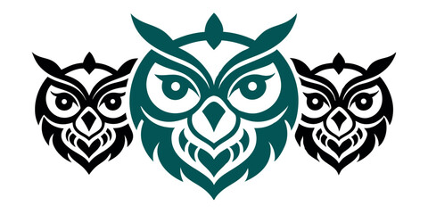 Set of owl head with wide black silhouette 
