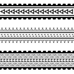 Set of Maori Polynesian tattoo bracelets border. Tribal sleeve seamless pattern vector. Samoan bracelet tattoo design fore arm or foot.  Gorizontal pattern