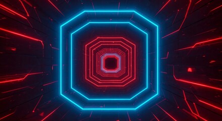 Neon Tunnel: Abstract Red and Blue Geometric Light Pattern