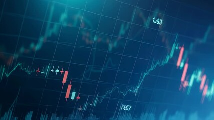Financial stock market data visualization showing business growth and decline with numbers and charts, investment footage - Powered by Adobe