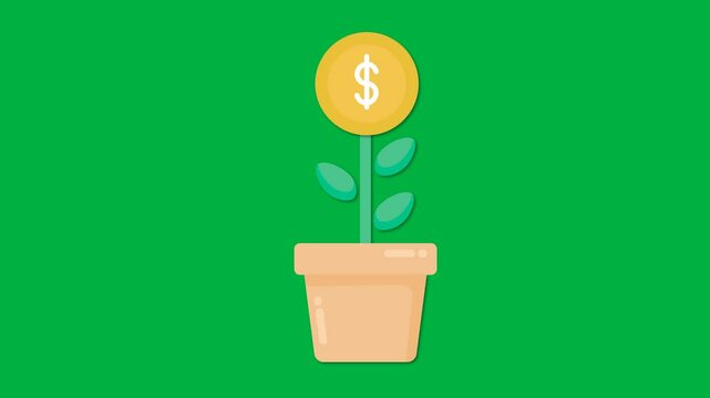 Coin growing on a plant in a flat vector animation &mdash; symbolizing savings, financial freedom, investing, passive income, and smart business growth. Perfect for finance visuals.4k