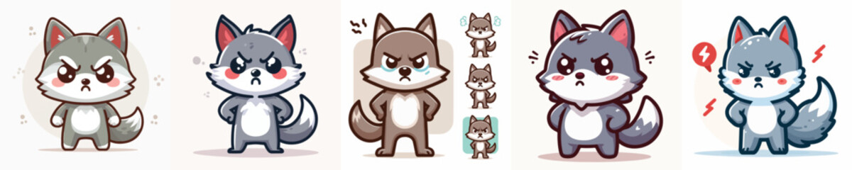 cute wolf vector with angry expression