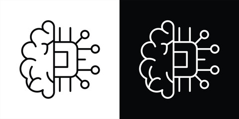 artificial intelligence icon set. containing brain tech fusion, capturing the intersection of human intelligence and machine computing, icon thin line and color style. vector illustration