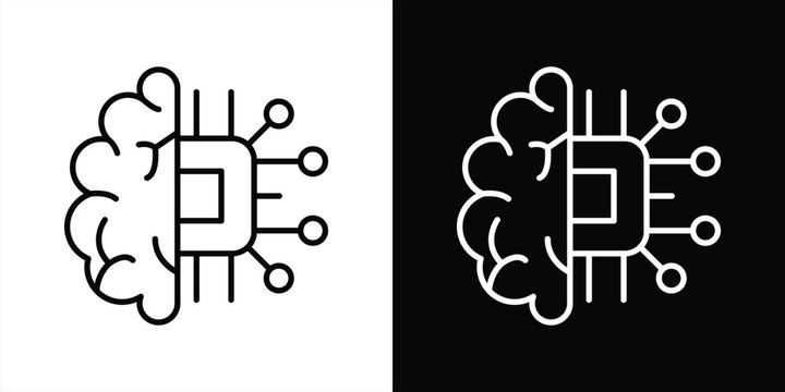 artificial intelligence icon set. containing brain tech fusion, capturing the intersection of human intelligence and machine computing, icon thin line and color style. vector illustration