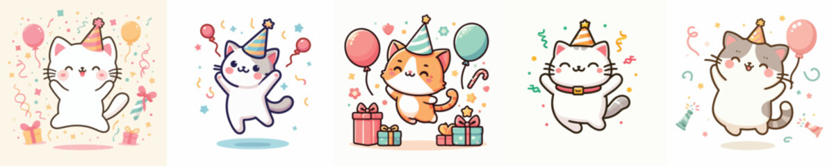 Naklejka premium cute cat vector jumping celebration