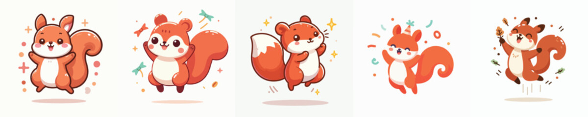 cute squirrel vector jumping celebration