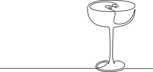 Сontinuous one line drawing of cocktail drink isolated on transparent background. Cocktail drink thin line. Vector illustration,