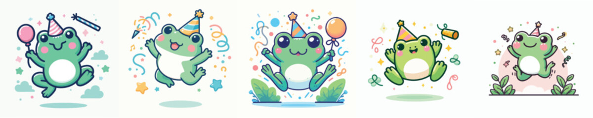 funny frog vector jumping celebration