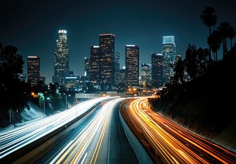 Fototapeta premium City lights blur highway at night