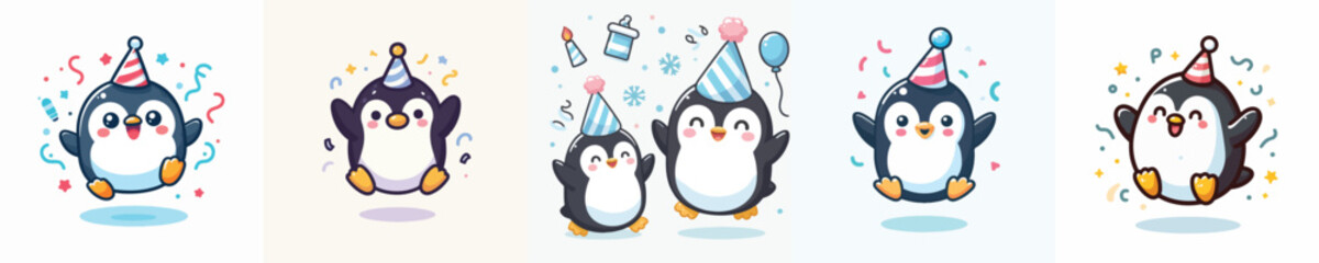 cute penguin vector jumping celebration
