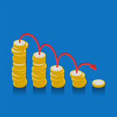 Infográfico de barras ilustrado com pilhas de moedas -Prejuízo Financeiro