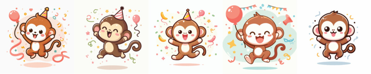 cute monkey vector jumping celebration