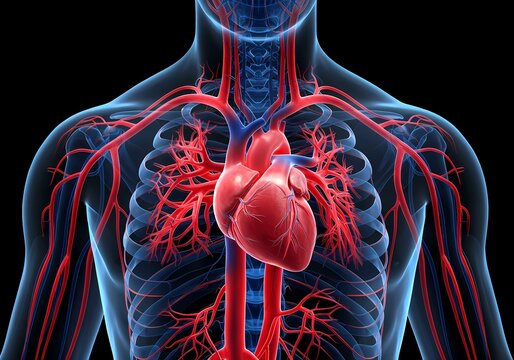 Human heart anatomy illustration with blood vessels for medical education and healthcare purposes image - Powered by Adobe