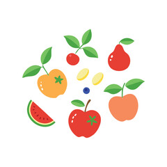 Vibrant fruit icon set in playful flat vector style – ideal for healthy food branding and summer projects

