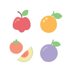 Vibrant fruit icon set in playful flat vector style – ideal for healthy food branding and summer projects

