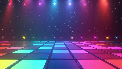 Colorful disco floor, vibrant lights