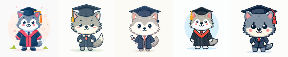 cute wolf vector in graduation costume