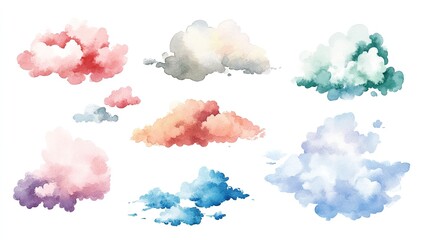 Watercolor clouds in various pastel colors (1)