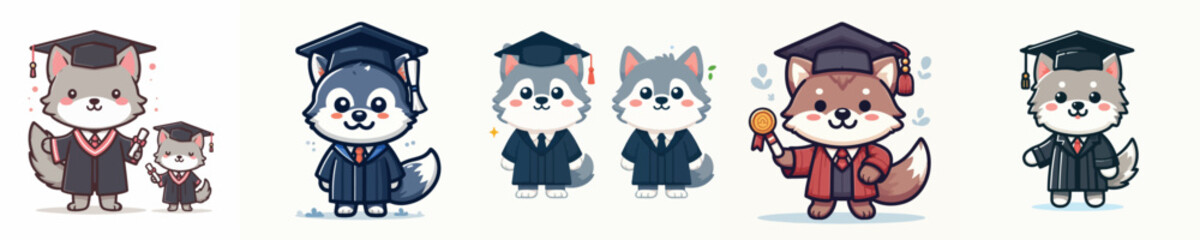 cute wolf vector in graduation costume