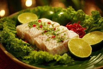 Kokoda is a classic Fijian dish made of raw Mahi Mahi fish marinated in citrus served with lettuce or fruit salad