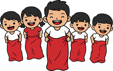 Kids playing sack race to celebrate independence